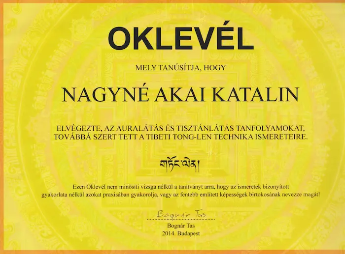 Auralátás oklevél
