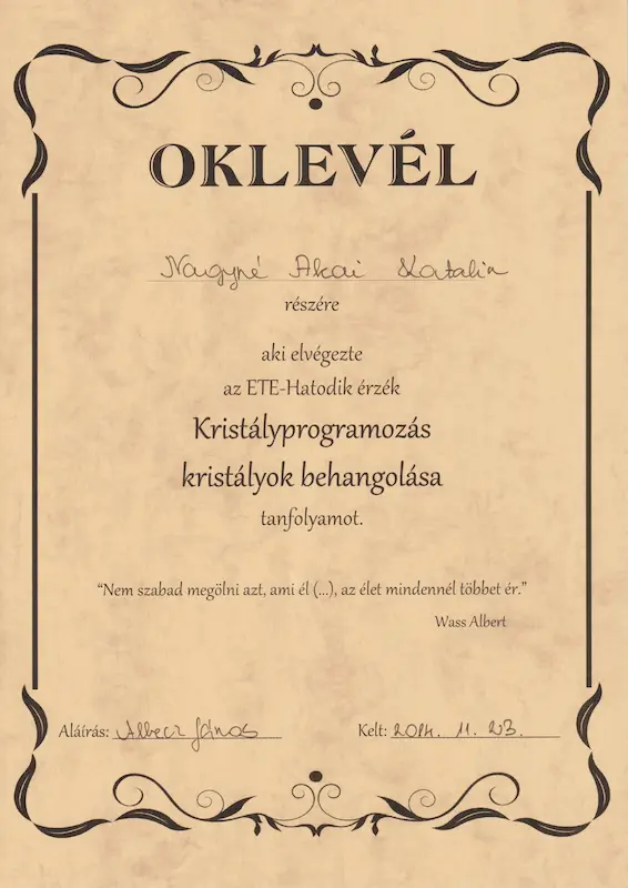 Kristályprogramozás oklevél